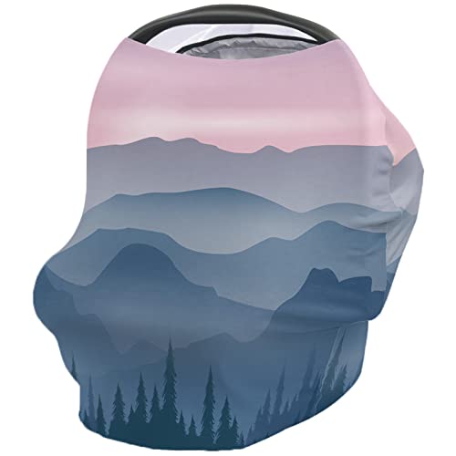 Nursing Cover for Breastfeeding Scarf, Mountains Purple Trees Scissors Baby Car Covers Super Soft Multi Use for Canopy Shopping Cart Cover Blanket Stroller Cover