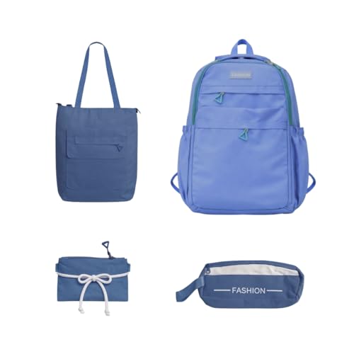 Kit Mochila Juvenil 4 Peças Resistente com Compartimento para Notebook (azul)