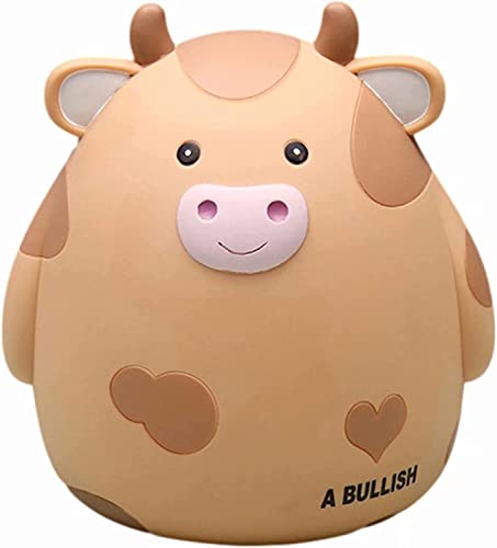 H&W Cow Piggy Bank, M Size, Unbreakable Coin Box for Kids, Cute Animal Money Bank Birthday for Boys Girls,Coin Saving Boxes (Yellow)