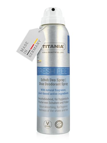 TITANIA Schuh Déodorant en spray 150 ml avec parfum naturel de citron – Absorbe les odeurs et fraîcheur hygiénique pour les chaussures et les pieds – Formule végétalienne sans microplastique