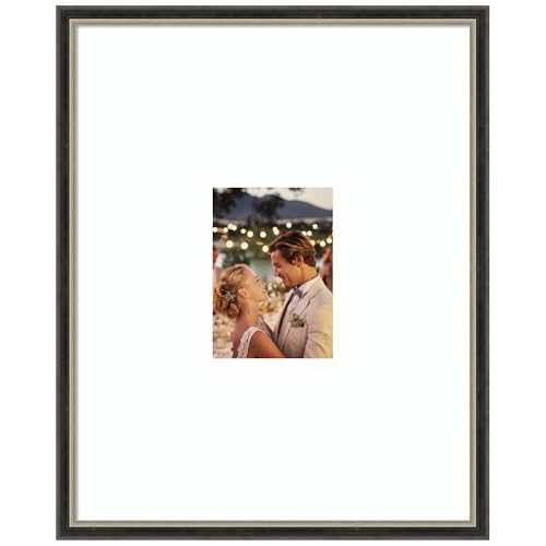 Amanti Art Picture Frame 16x20 Matted to 5x7 Photo Frame, Theo Black Silver Narrow Wood Framing for your Wedding Photos, Family Pictures, Diploma, Certificate,Kids Art or Poster Wall Decor