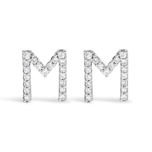10K White Gold 1/10 Cttw Diamond 'M' Initial Stud Earring