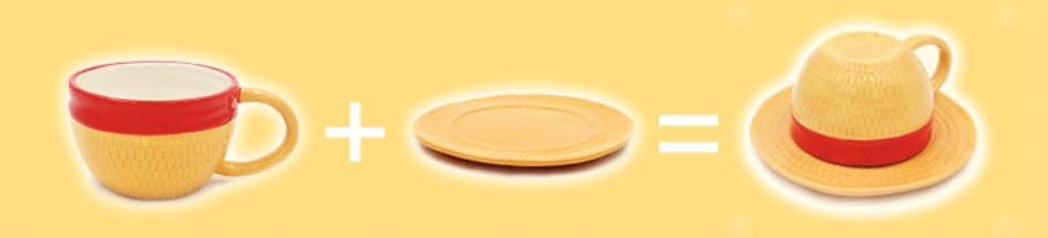 Straw Hat Design Tea Cup and Saucer Set, Yellow and Red, French Vietnamese Style - Image 3