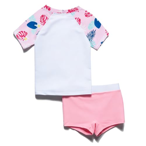 Image of PHIBEE Girls' Short Sleeve Rash Guard Set UPF 50+ Sun Protection Two-Piece Swimwear