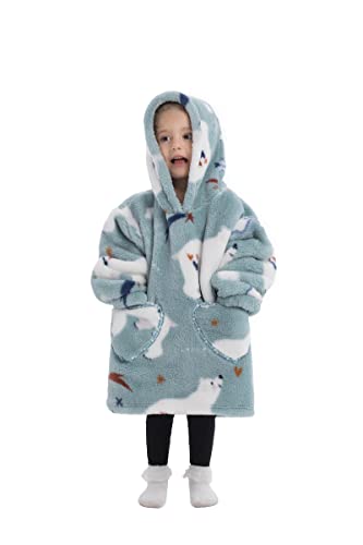 Couverture à capuche surdimensionnée pour enfants, couverture à capuche pour filles et garçons, couverture à capuche en velours Shu avec poche pour tout-petits et petits enfants, ours polaire, XS/3XL Cover