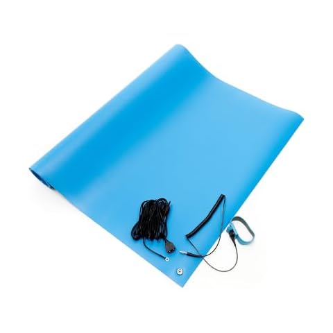 Bertech-3059 ESD Three Layer Vinyl Mat Kit (Made in USA), 2 Feet Wide x 6 Feet Long x 0.094 Inches Thick, Blue, Includes a Wrist Strap and Grounding Cord, RoHS and REACH Compliant Cover