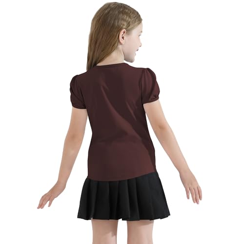 QBK Girls Cotton T Shirts 2T-12Years, Puff Sleeve Crew Neck Tops for Toddlers & Kids2