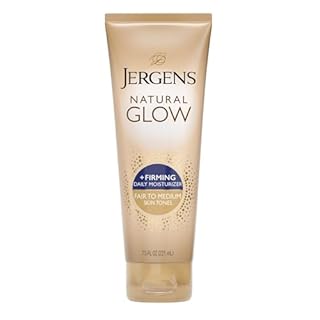 Jergens Natural Glow +FIRMING Self Tanner, Sunless Tanning Lotion for Fair to Medium Skin Tone, Anti Cellulite Firming Body Lotion for Natural-Looking Tan, 7.5 Ounce