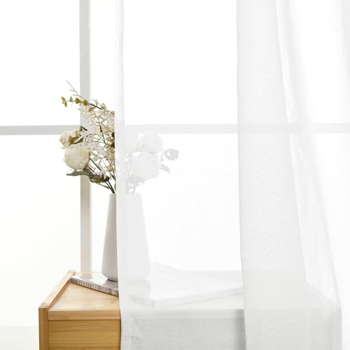 JIUZHEN White Sheer Curtains 63 inches Long 2 Panels, Rod Pocket Window Treatments for Living Room, Bedroom, Airy Breathable Semi Sheer Drapes with Tiebacks (White, 2 Panels, W70 x L63) by JIUZHEN - Image 5