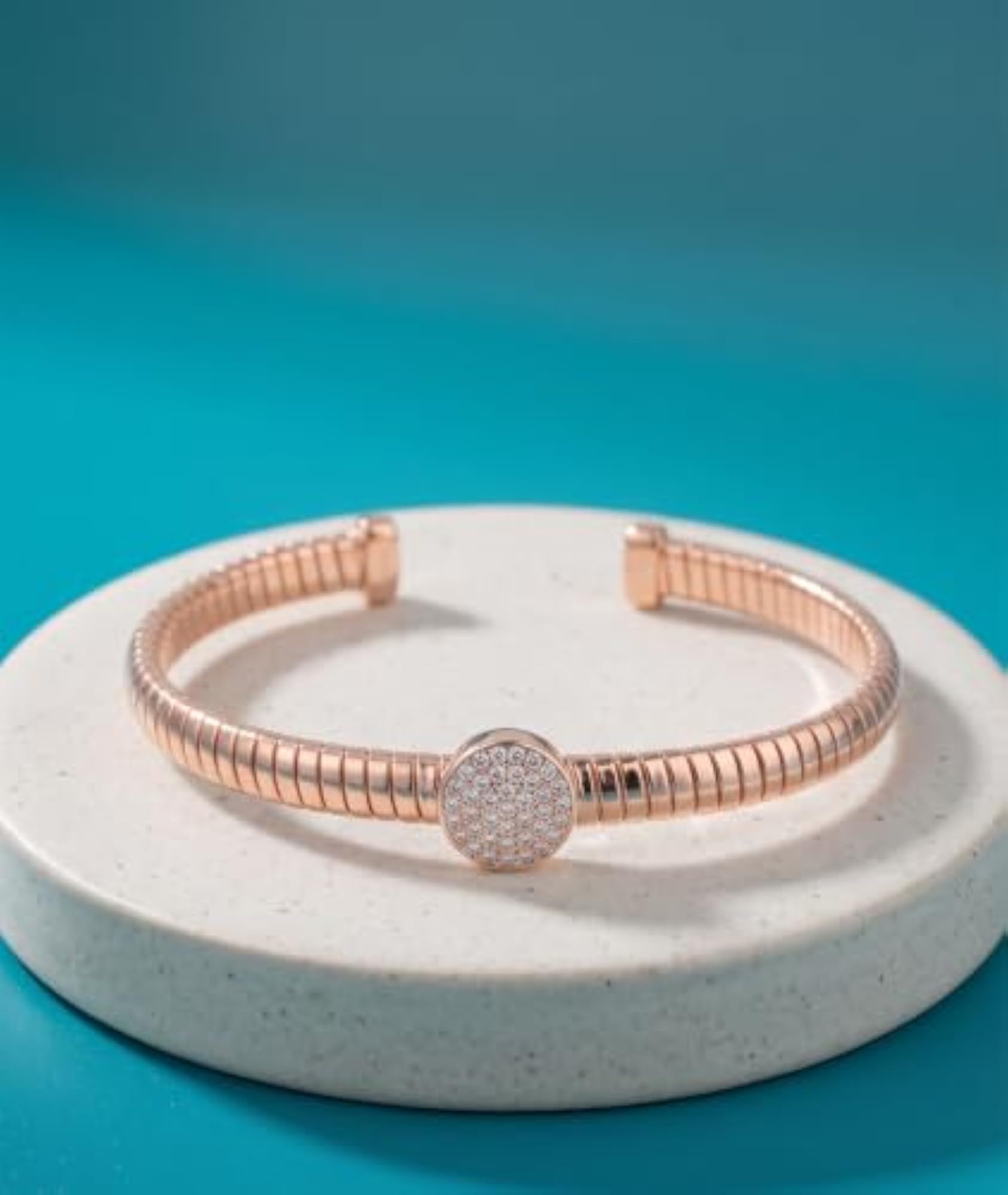 925 Sterling Silver Cuff Bracelet with Pave CZ