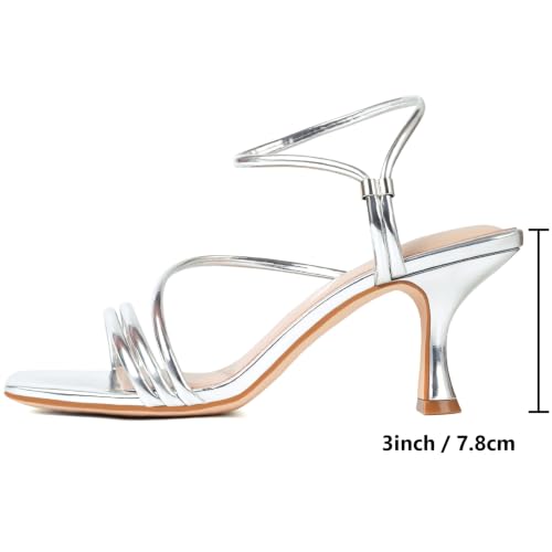 Image of Mostrin Womens Sandals Strappy Heels for Women Ankle Strap Lace Up Heels Square Open Toe Heels Tie Up Stiletto High Heeled Sandals for Prom, Party, Daily Wear
