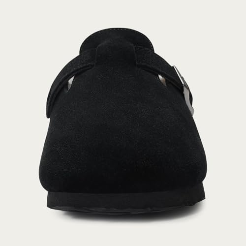 Image of KIDMI Women's Fur Lined Genuine Suede Clogs Fuzzy Cork Footbed Potato Shoes | Adjustable Metal Buckle, Non-slip Rubber Soles, Cushioning, Cozy and Warm, Supportive, Indoor, Outdoor, Winter, Casual