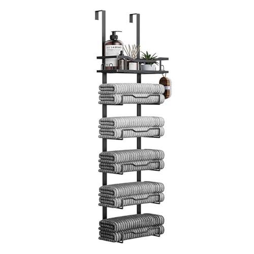 6-Tier Over Door Towel Rack No Drill Hanging Towel Rack with Storage Basket