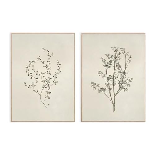 Botanical Illustration Art Prints Floral Lines Art Print Vintage Floral Print Minimalist Prints Artwork Black and White Sketch 16x12 Inch Unframed for Bedroom Living Room Apartment Decoration set of 2