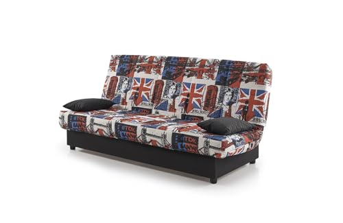 ECCOX Matris - Canapé lit clic-clac Juliette 3 places, couleur imprimé Londres, dimensions du canapé : 184 x 75 x 31 cm, dimensions lit : 190 x 132 x 40 cm,...