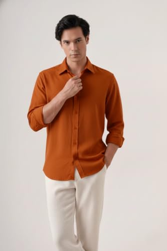 Image of CRYSTAL SKY Men Airy Linen Cotton Shirt Regular Fit Full Sleeves Solid Formal Shirt Stylish Daily Casual Office Wear