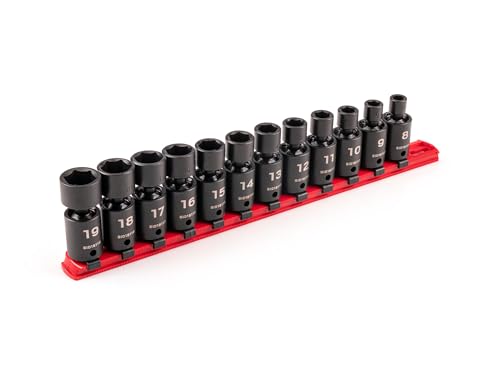 Image of TEKTON 3 /8 Inch Drive Universal Joint Impact Socket Set | SID97102 | 12-Piece, (8 - 19 mm), Shallow, 6-Point