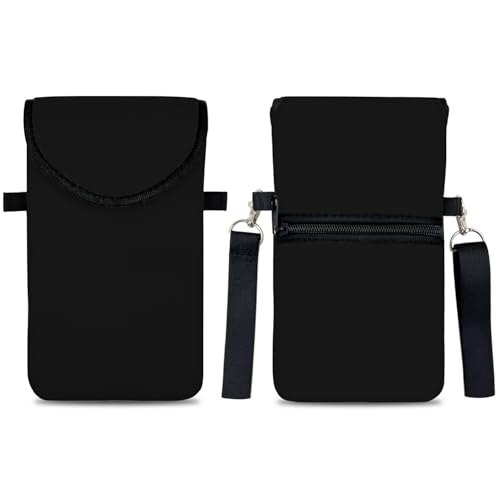 Image of Neoprene Cell Phone Sleeve Pouch Case Bag with Crossbody Strap Neck Lanyard for Women 7.5 X 4.3 in Black