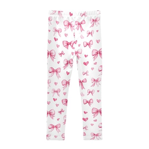 Wusikd Watercolor Pink Bows Girls' Leggings Toddler Doodles Hearts Kids Yoga Pants Dance Active Tights 4T2
