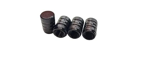 Aluminium Ventilkappen, 5 Stück, Zylindrisch, Universal für PKW SUV Motorrad Fahrrad, Schrader-Ventil (Schwarz)