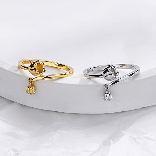 Izpack Cute Lily Flower Stacking Wrap Ring For Women Teen Girls Lily Of The Valley Floral Dangle Open Adjustable Statement Knuckle Finger Band Promise Eternity Rings Minimalist Jewelry Gifts Birthday #TOP3