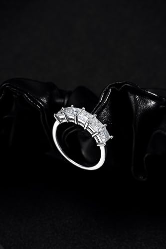 Eternity Moissanite Ring, Wedding Rings for Women, 2.0 Carat 5 Stone Moissanite Ring 925 Sterling Silver D Color VVS1 Princess Cut/Radiant Cut/Emerald Cut Lab Created Diamond Half Eternity Engagement Wedding Band for Women Size 5-11 5