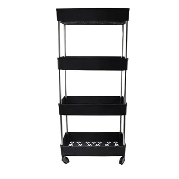 4-Tier Movable Storage Rack Trolley, Plastic and Stainless Steel Construction, 39L x 25W x 26H cm, Multi-Purpose Organization Cart with Wheels