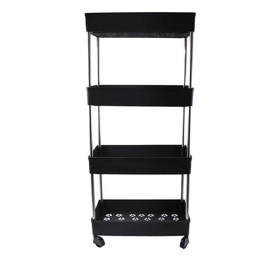 Image of 4-Tier Movable Storage Rack Trolley, Plastic and Stainless Steel Construction, 39L x 25W x 26H cm, Multi-Purpose Organization Cart with Wheels