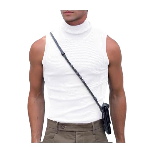 Men's Casual Turtleneck Tank Top Sleeveless Ribbed Knit Stretch Solid