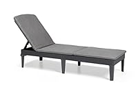 Keter Jaipur Garden Sun Lounger with Adjustable Backrest, Folding Garden Lounger, Grey, Rattan Look Lounger with Cushion, 187 x 58 x 29 cm