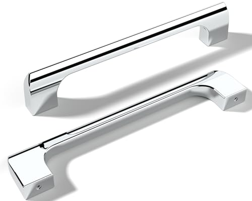 monti hardware | 10 Pack Polished Chrome 5 Inch Hole Center | Solid Metal Cabinet Handles Bathroom Home Decor Drawer Pulls | Stainless Metal Kitchen Cabinet Handles | Etna Collection