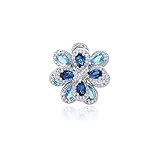 Izpack Exquisite Camellia Flower Open Statement Ring Cubic Zirconia Blue Crystal Blossom Adjustable Stacking Rings Wedding Promise Eternity Finger Bands Delicate Jewelry Gifts for Women Bridal