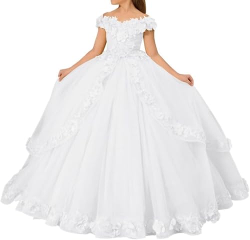 Flower Girl Dress Lace Applique First Communion Dress Long Princess Pageant Dresses Tulle Ball Gown