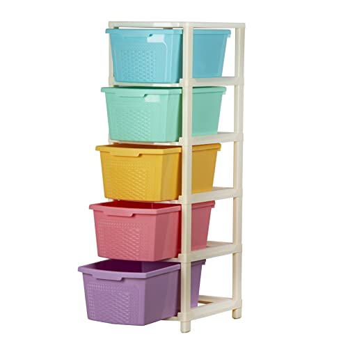 Image of Polyset Amber Plastic Drawer 5 Tier, Pastel