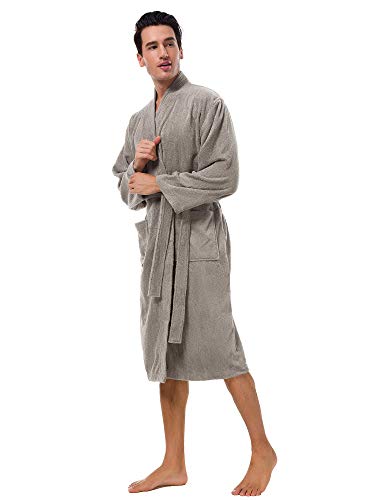 Sioro Plus Size Mens Robe Terry Cloth Cotton Towel Bathrobe Kimono Soft Shower Spa Hotel Absorbent Towel Bath Robes Calf Length Housecoat, Taupe X-Large #TOP2