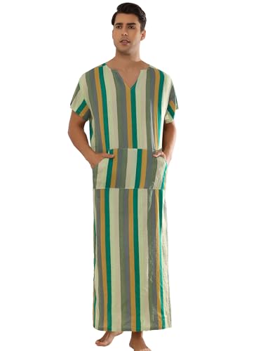 Lars Amadeus Stripe Nightshirt for Men's V Neck Short Sleeves Color Block Nightgown