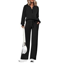 PRETTYGARDEN Women’s 2 Piece Outfits Casual Lapel Half Zip Sweatshirts And Wide Leg Pants Tracksuit Sets