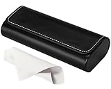 RayLove Glasses Case Hard Shell, Travel Sunglasses Case, Leather Hard Eyeglass Case for Women, Reading Glasses Case for Men (Faux Leather, Black)