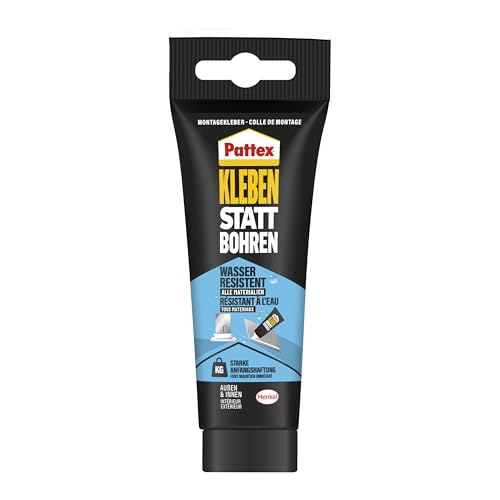 Foto von Pattex Montagekleber Kleben statt Bohren Wasserresistent, Kraftkleber für innen & außen, universell einsetzbarer Baukleber, Kleber mit hoher Festigkeit, weiß, 1 x 142g