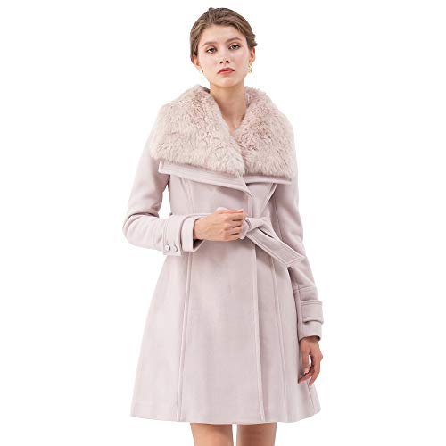 CHICWISH Women's Pink Faux Fur Wide Lapel Turn Down Shawl Collar Open Front Long Sleeve Wool Blend Coat2