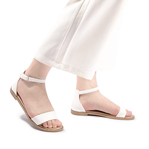 Image of LM Women's Flat Sandals Open Toe One Band Ankle Strap Sandals Casual Summer Flat Sandals