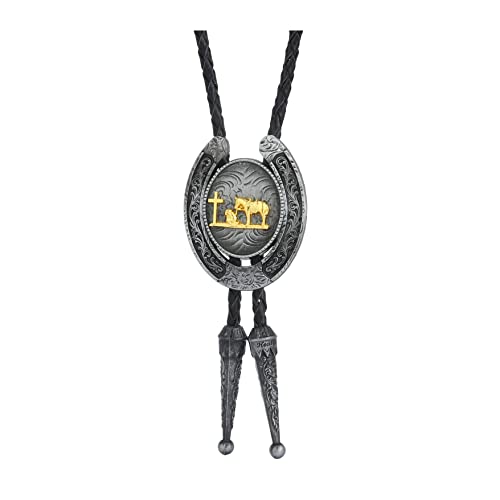 Image of HUABOLA CALYN Bolo Tie for Men- Western Cowboy Native American Golden Horse Bolo Tie