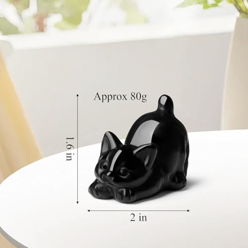 NUKAYAI 2" Black Cat Figurines Statue Sculpture Obsidian Crystals and Healing Stones Natural Gemstones Carved Kitten Cute Office Room Home Cat Decor Gifts for Mother Cat Lovers Women Men