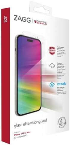 ZAGG Invisible Shield Glass Elite VisionGuard Screen Protector for Apple iPhone 14 Pro Max - 5X Stronger, Blue-Light Protection, Anti-Fingerprint Technology, Easy to Install, Clear