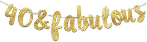 Pre-Strung 40 & Fabulous Gold Glitter Banner - Funny 40th Birthday and Anniversary Decorations for Men and Women - Party Supplies and Gifts