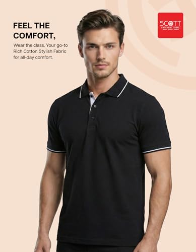 Image of Scott International Cotton Polo T Shirt | Collar Tshirts | Half Sleeves Plain T Shirt | T-Shirt |Tshirt for Men Stylish | Men's Tshirt