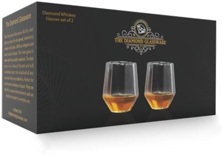 the diamond glassware Diamond Whiskey Glasses - Handmade Drink Holder for Liquor, Scotch and Bourbon - Elegant, Light, Durable - Barware Gift for Birthday, Anniversary and Father’s Day - Set of 2 - Image 2