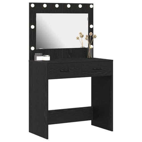 vidaXL Mesa de Tocador con cajón Roble Negro 78.5 x 41 x 135 cm, Mesa de tocador Moderna y Elegante, tocador Minimalista con Almacenamiento, iluminada con Leds, alimentada por USB, estación de Aseo m
