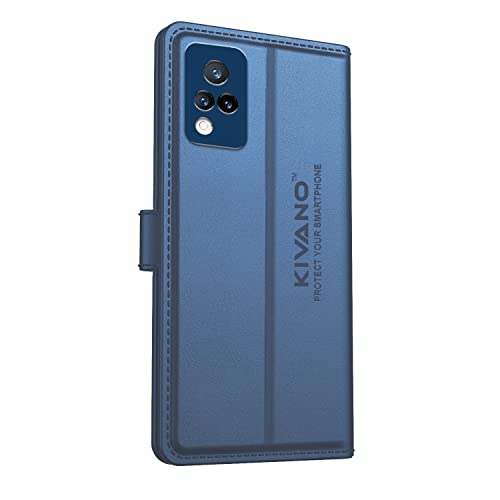 Image of KIVANO Professional Series Wallet Case for Vivo V21 5G | Luxurious Design | Handcrafted Unique | Premium | PU Leather Flip Cover | Card Slots | Kickstand | Magnetic Closure - Dark Blue