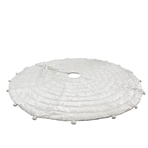 Quilted Velvet Christmas Tree Skirt, Pom Pom Quilted Tree Skirt, Family Name Tree Décor (72 Inches, Emerald Green Velvet) #TOP11